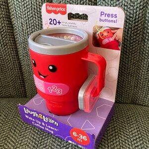 New Fisher-Price Red Laugh & Learn Wake Up & Learn Coffee Mug With Lights Music